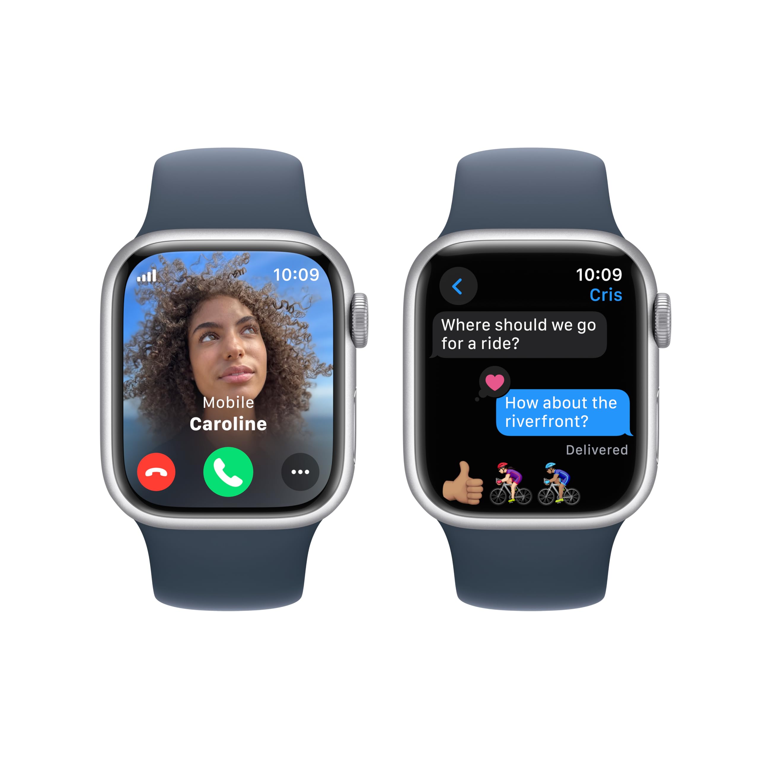 Apple Watch Series 9 (GPS + Cellular) 41mm Silver Aluminum Case w/ Storm Blue Sport band - S/M - MRHV3LW/A