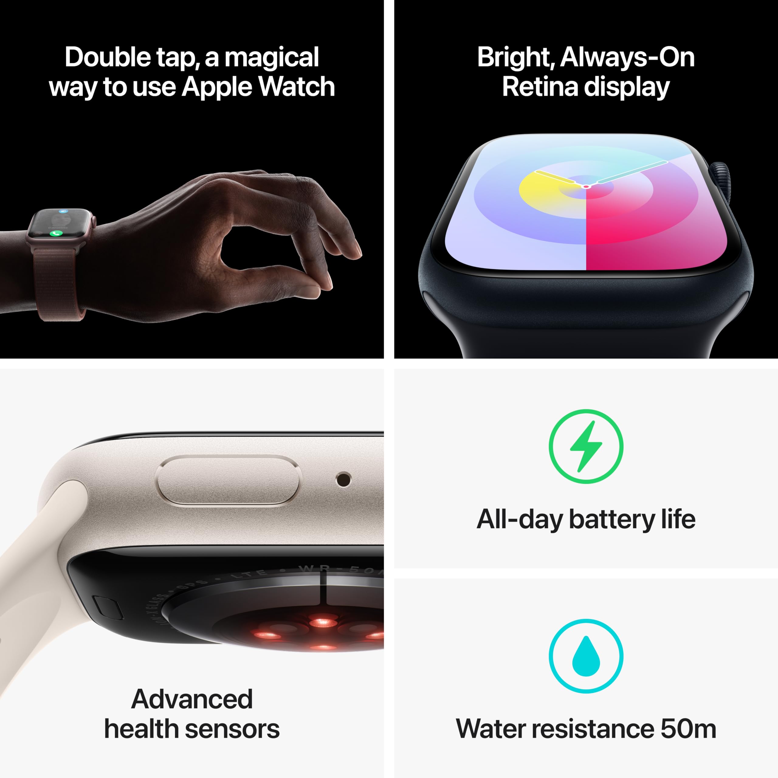 Apple Watch Series 9 (GPS + Cellular) 41mm Silver Aluminum Case w/ Storm Blue Sport band - S/M - MRHV3LW/A