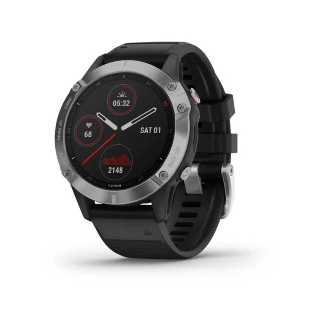 Garmin fenix 6 GPS Smartwatch 47mm Fiber-Reinforced Polymer - Silver with Black Band - 010-02158-00