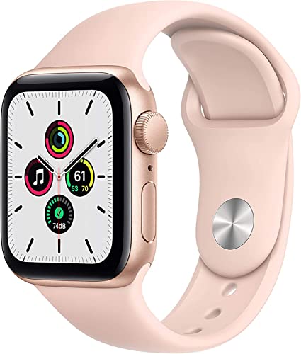 Apple Watch SE (GPS, 44mm) - Gold Aluminum Case with Pink Sand Sport Band (Renewed)