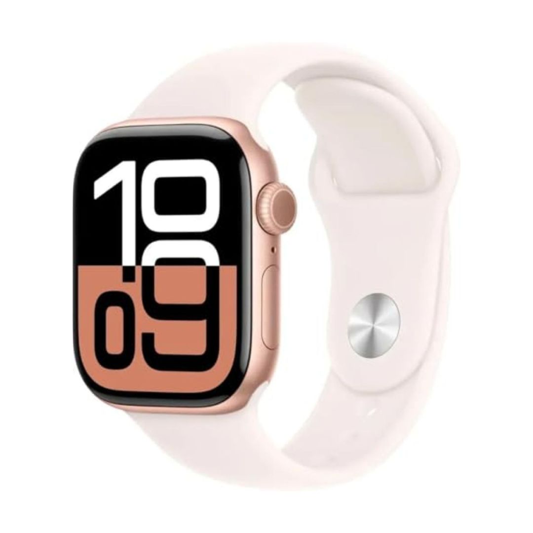 Apple Watch Series 10 - (GPS + Cellular) - 42mm Rose Gold Aluminum Case with Light Blush Sport Band - S/M - MWX93LW/