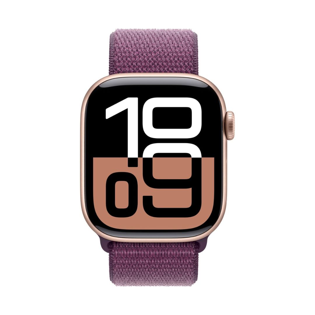 Apple Watch Series 10 (GPS+Cellular) 42mm Rose Gold Aluminum Case with Plum Sport Loop Band - MWXC3LW/A