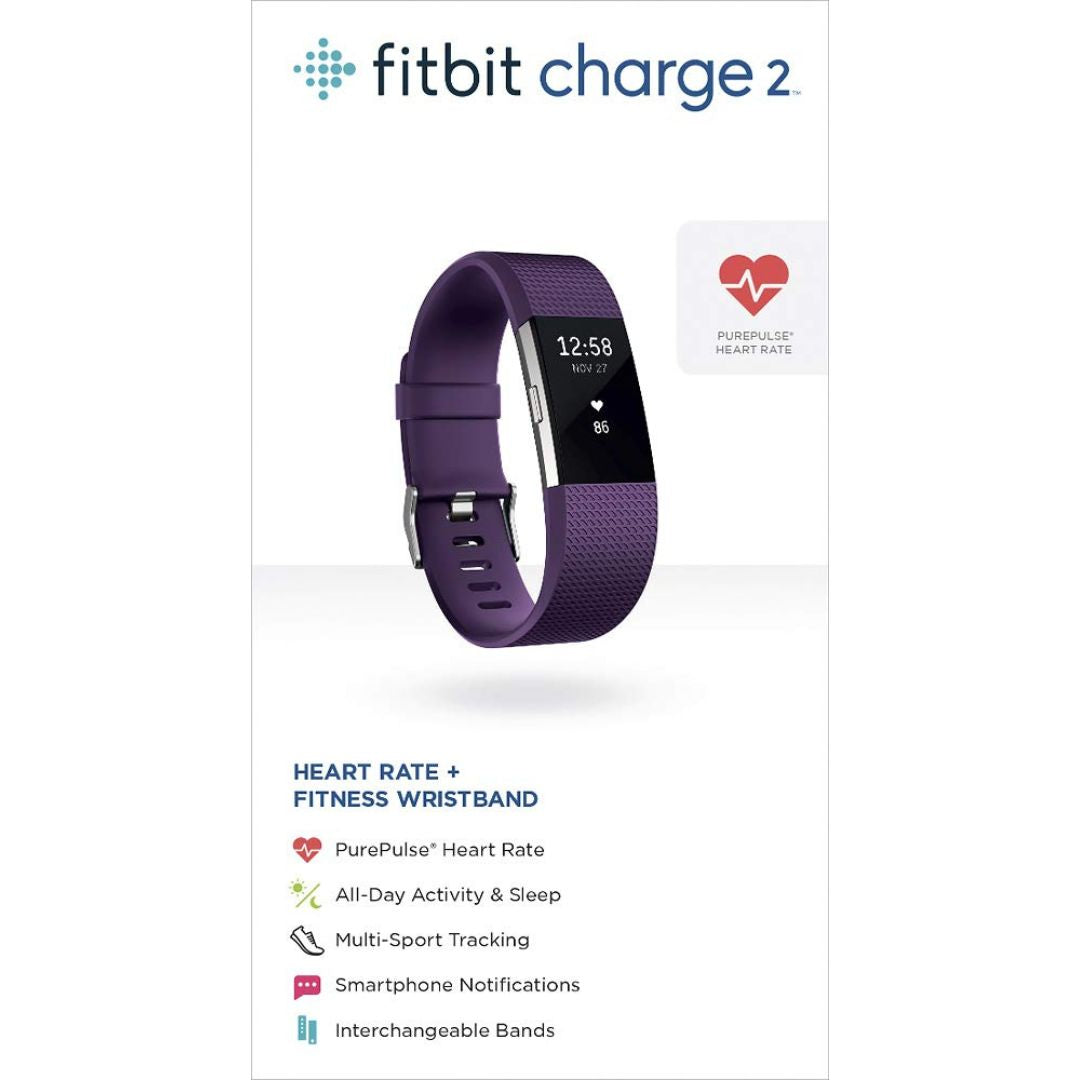 Fitbit Charge 2 HR + Fitness Wristband Watch - Large - Plum - FB407SPML