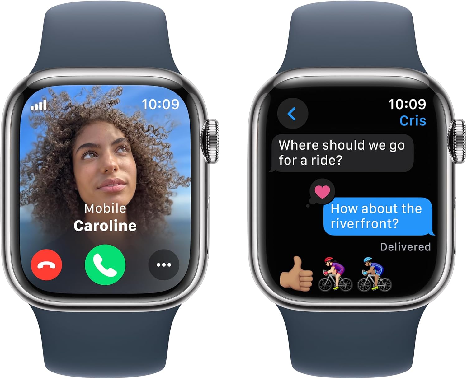 Apple Watch Series 9 (GPS + Cell) 41mm Silver Stainless Steel Case w/ Storm Blue Sport Band M/L