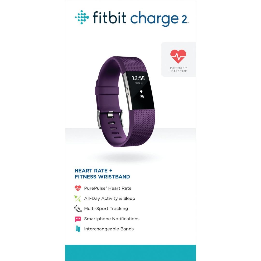 Fitbit Charge 2 HR + Fitness Wristband Watch - Large - Plum - FB407SPML