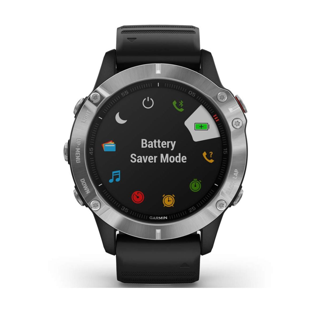 Garmin fenix 6 GPS Smartwatch 47mm Fiber-Reinforced Polymer - Silver with Black Band - 010-02158-00