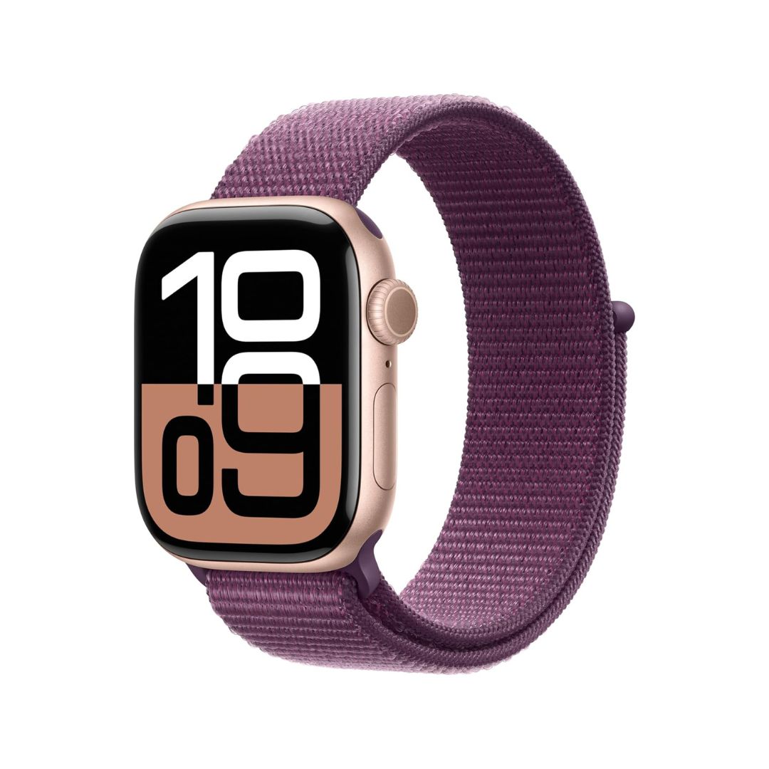 Apple Watch Series 10 (GPS+Cellular) 42mm Rose Gold Aluminum Case with Plum Sport Loop Band - MWXC3LW/A