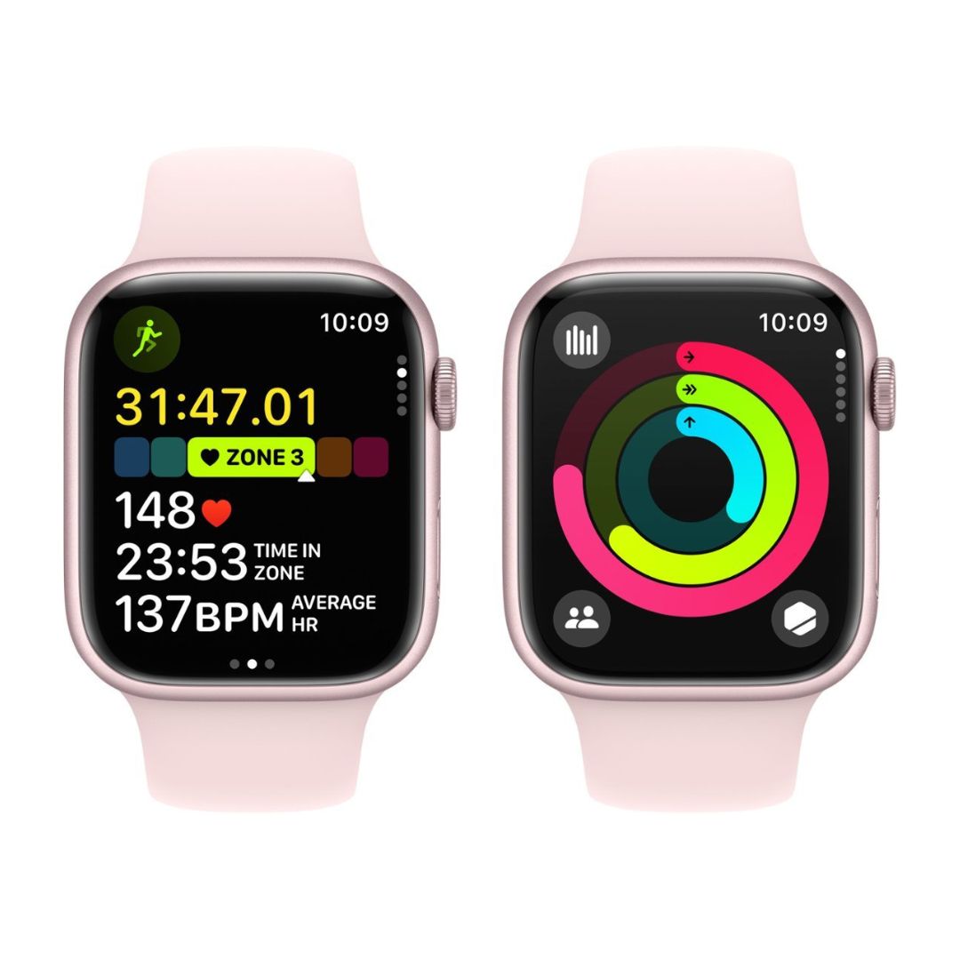 Apple Watch Series 9 (GPS + Cellular) 45mm Aluminum Case with Light Pink Sport Band - S/M - Pink - MRMK3LL/A