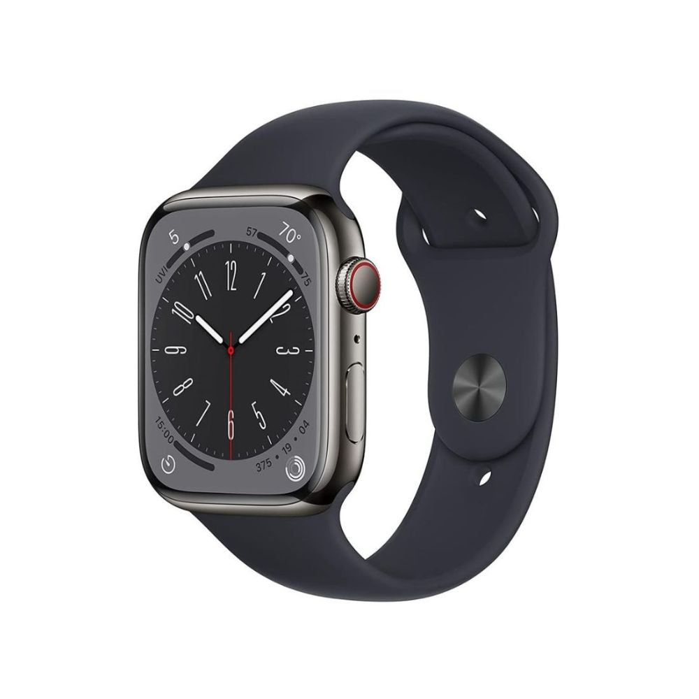 Apple Watche Series 8 GPS+Cell 45mm Stainless Steel - Midnight Sport Band - M/L - MNW23LL/A