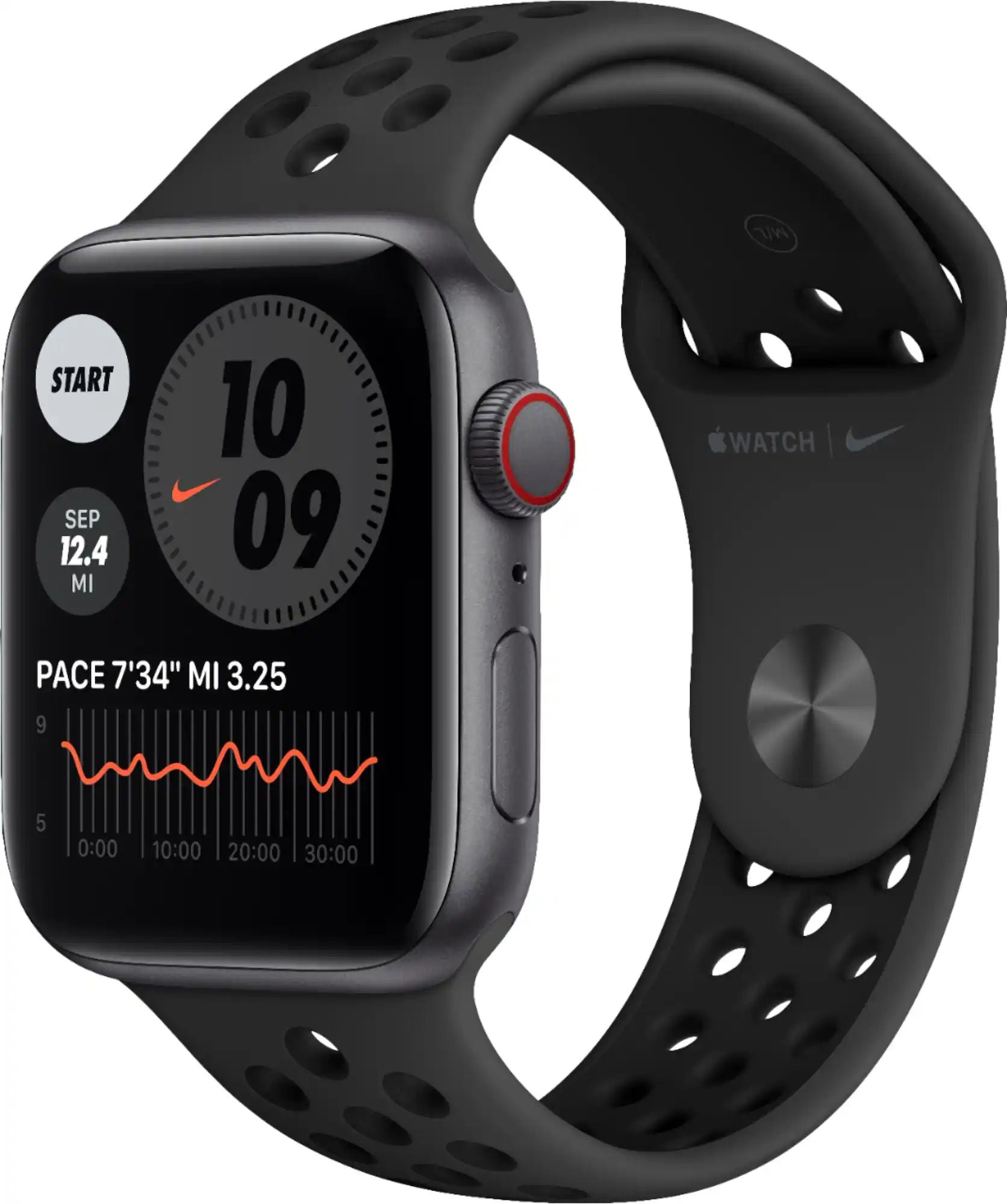 Apple Watch SE Nike (GPS,Cell, 44mm) - Space Gray Aluminum Case with Black Sport Band (Renewed)