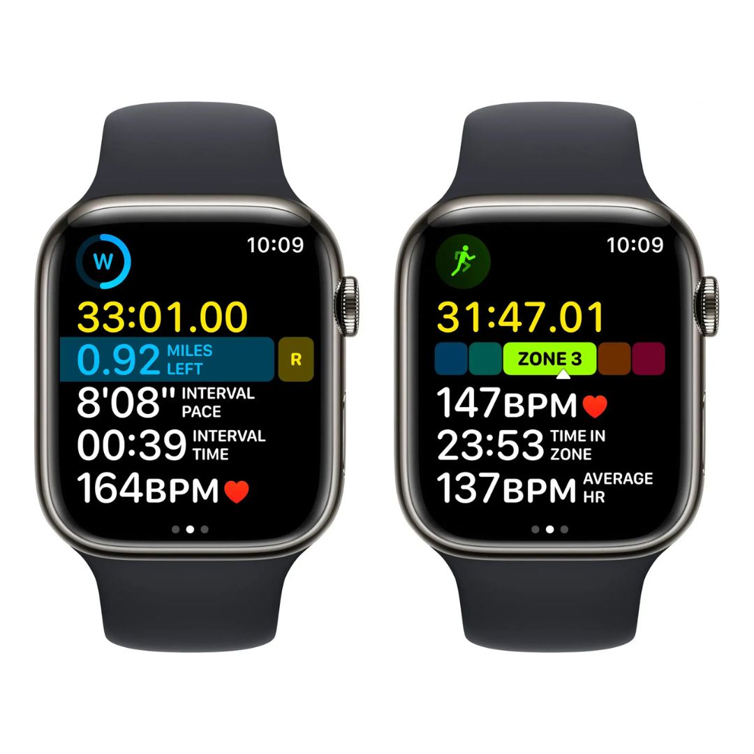 Apple Watche Series 8 GPS+Cell 45mm Stainless Steel - Midnight Sport Band - M/L - MNW23LL/A