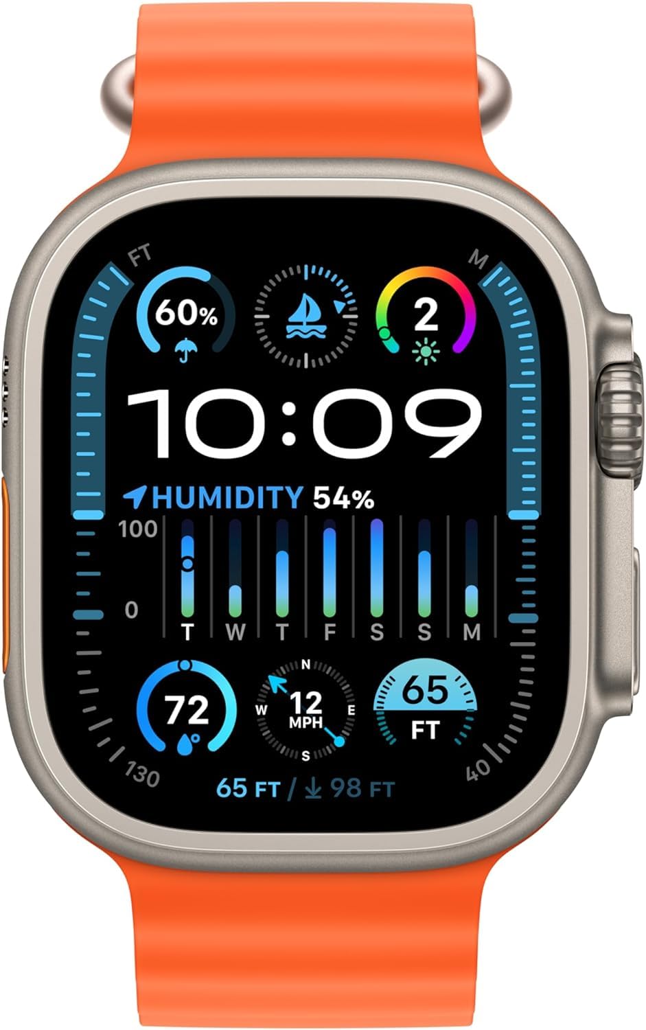 Apple Watch Ultra 2 (GPS + Cell) 49mm Titanium Case w/ Orange Ocean Band (NO Blood Oxygen) - MREH3LW/A